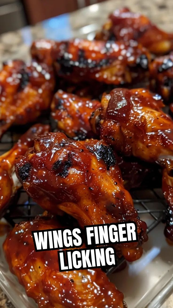 Close-up of perfectly grilled BBQ chicken wings, crispy and saucy