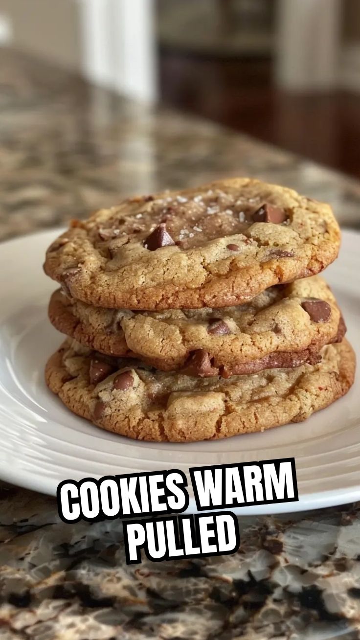 A close-up of freshly baked chewy cookies with a soft center