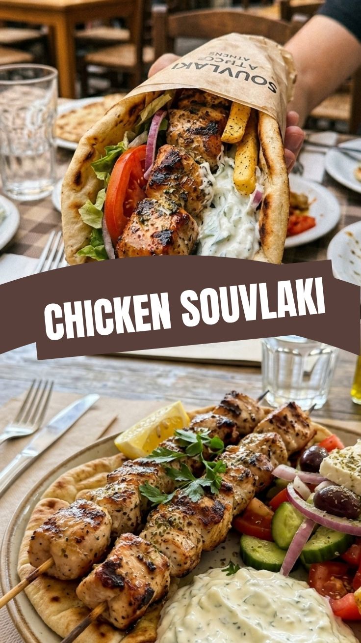 Grilled chicken souvlaki skewers, perfectly charred