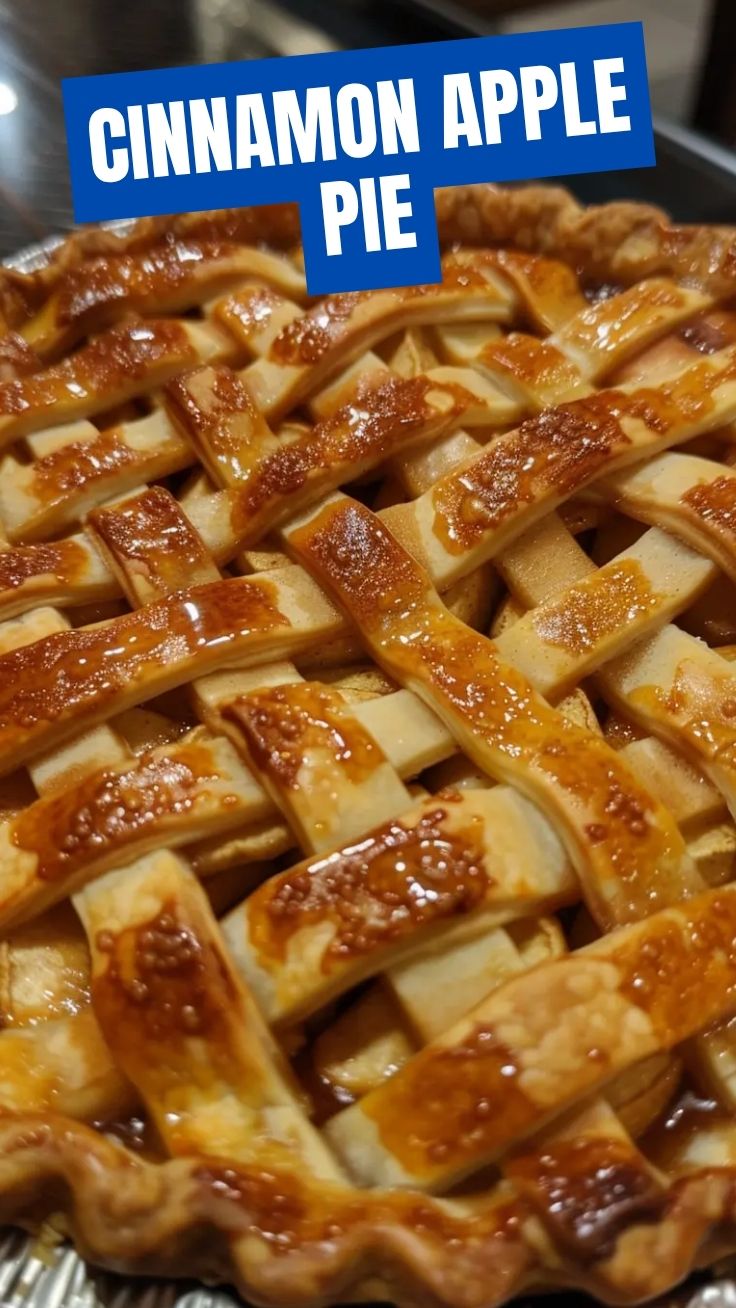 A freshly baked classic apple pie with a lattice crust on a cooling rack.
