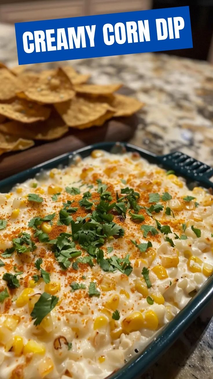 A vibrant bowl of corn dip (elote dip) with fresh cilantro garnish