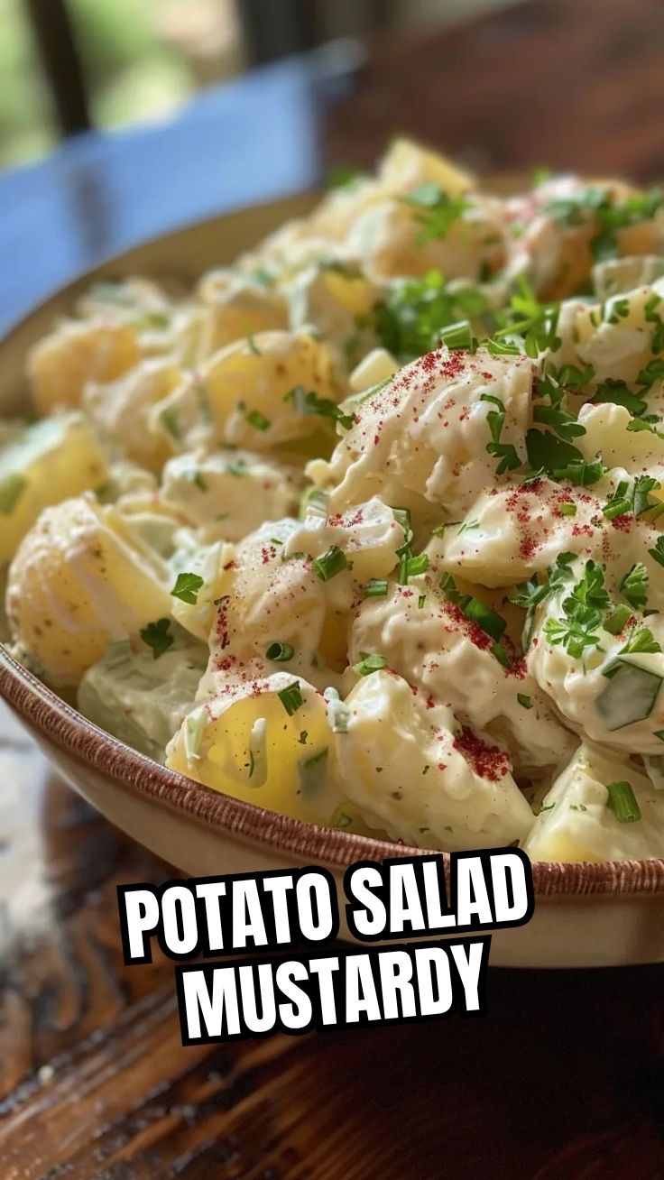 A bowl of creamy potato salad with herbs and seasoning