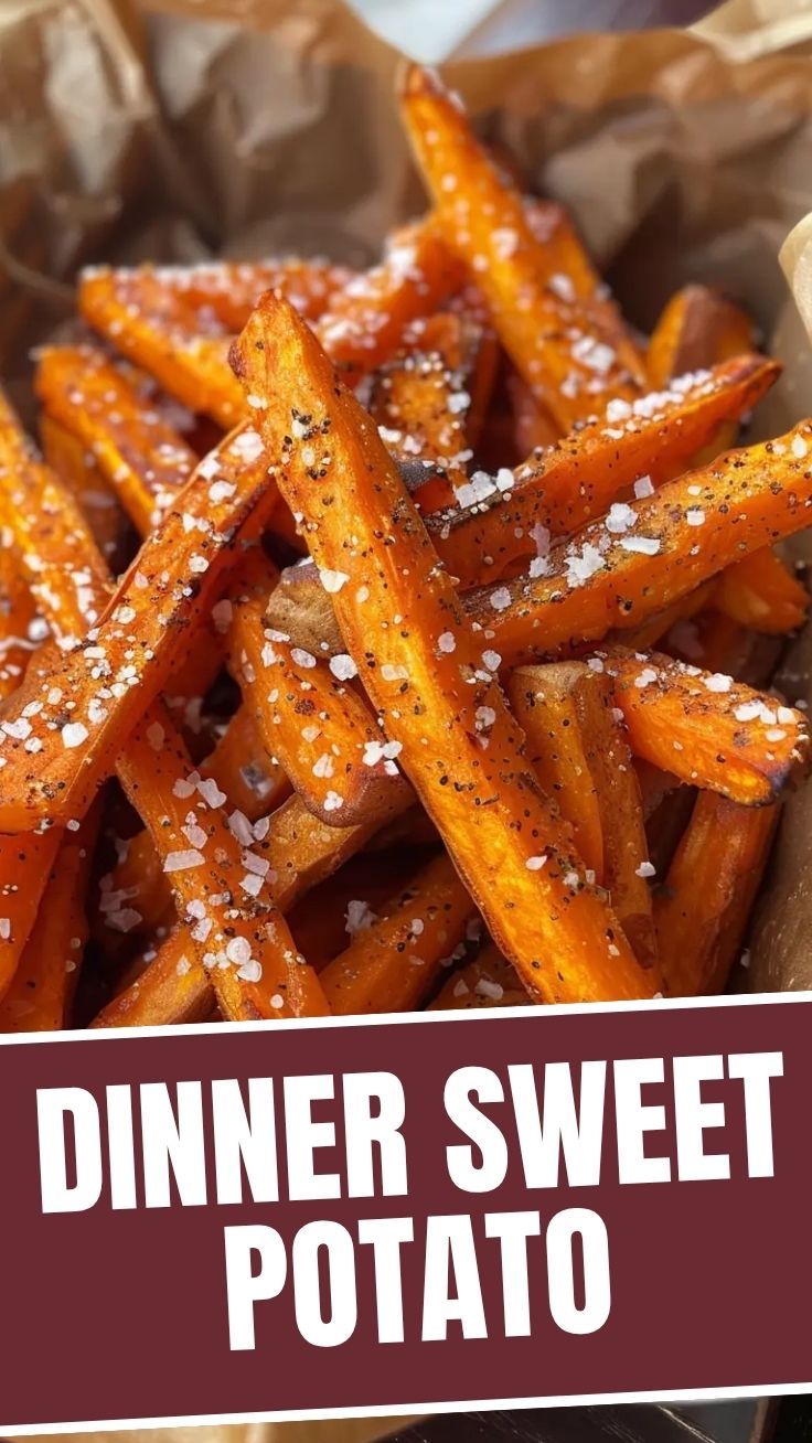 A close-up shot of crispy, golden-brown sweet potato fries piled high.