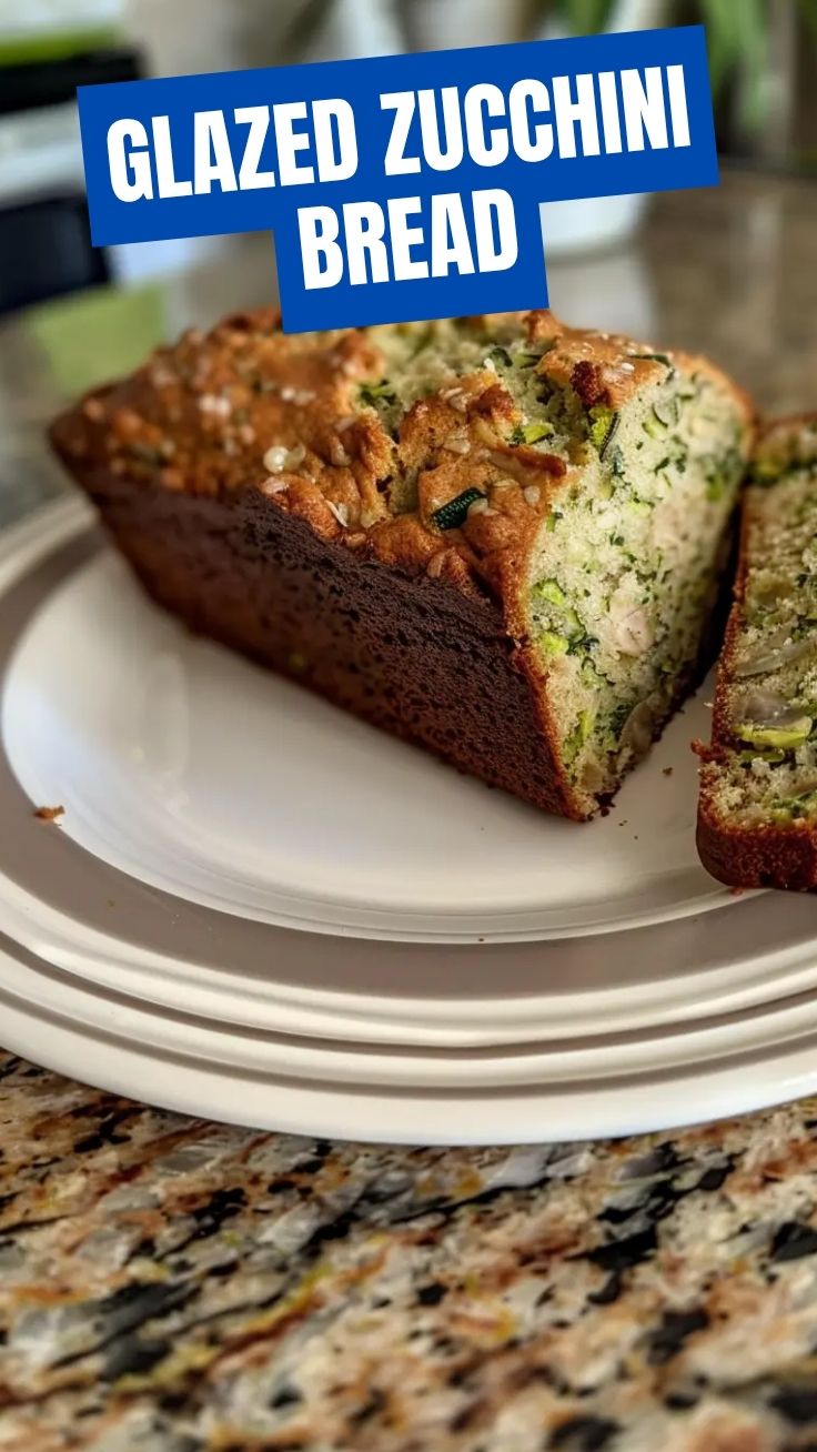 A freshly baked loaf of zucchini bread, golden brown and moist.