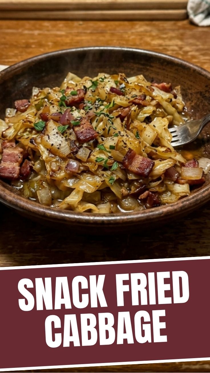 Close-up of easy fried cabbage in a skillet, ready to serve.