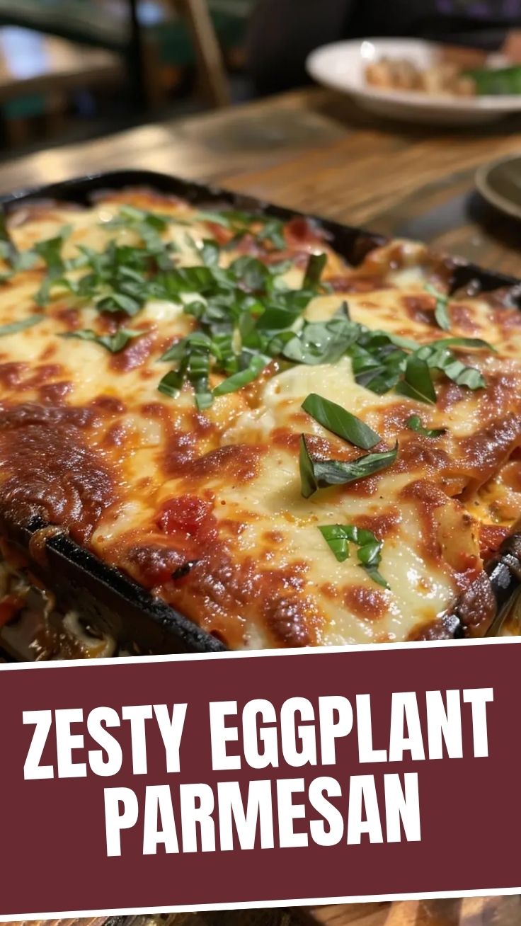 A delicious dish of homemade Eggplant Parmesan, layered with rich tomato sauce and melted cheese.