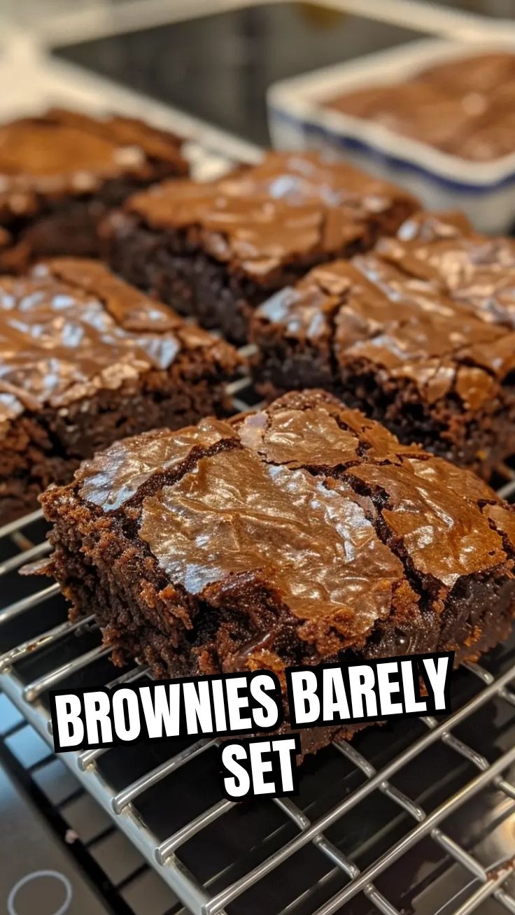 Close-up of freshly baked fudgy brownies with a crinkly top