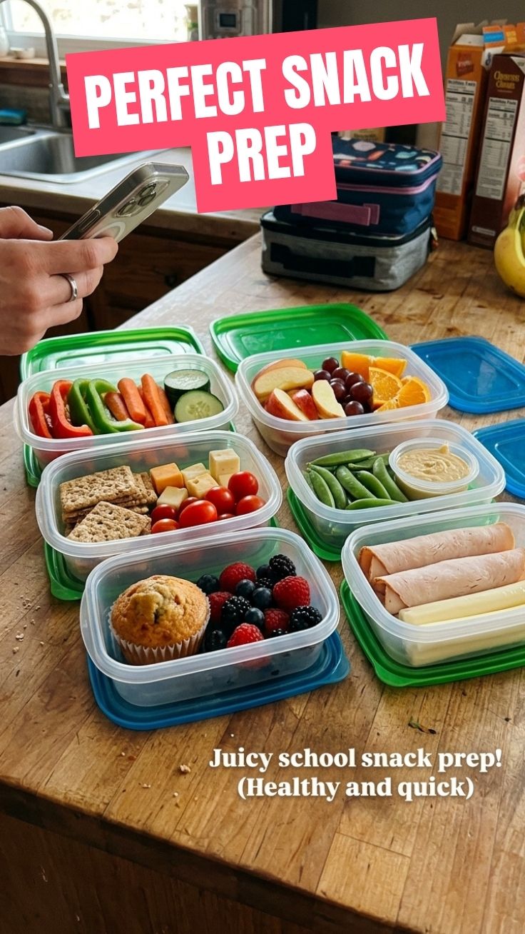 A variety of healthy school snack prep items in containers
