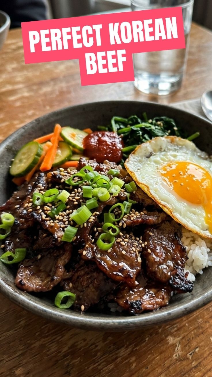 A delicious Korean beef bowl with rice and vegetables