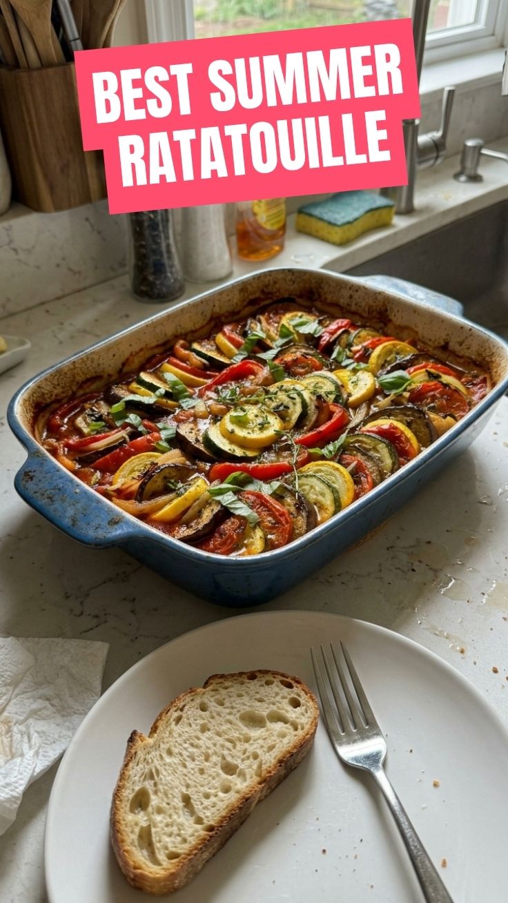 A vibrant late summer ratatouille with fresh vegetables.