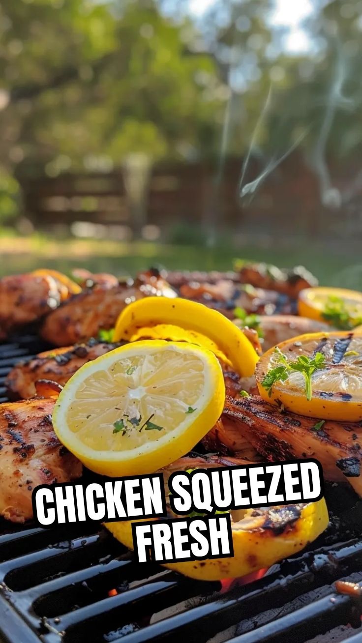 Delicious lemon grilled chicken with char marks on a platter.
