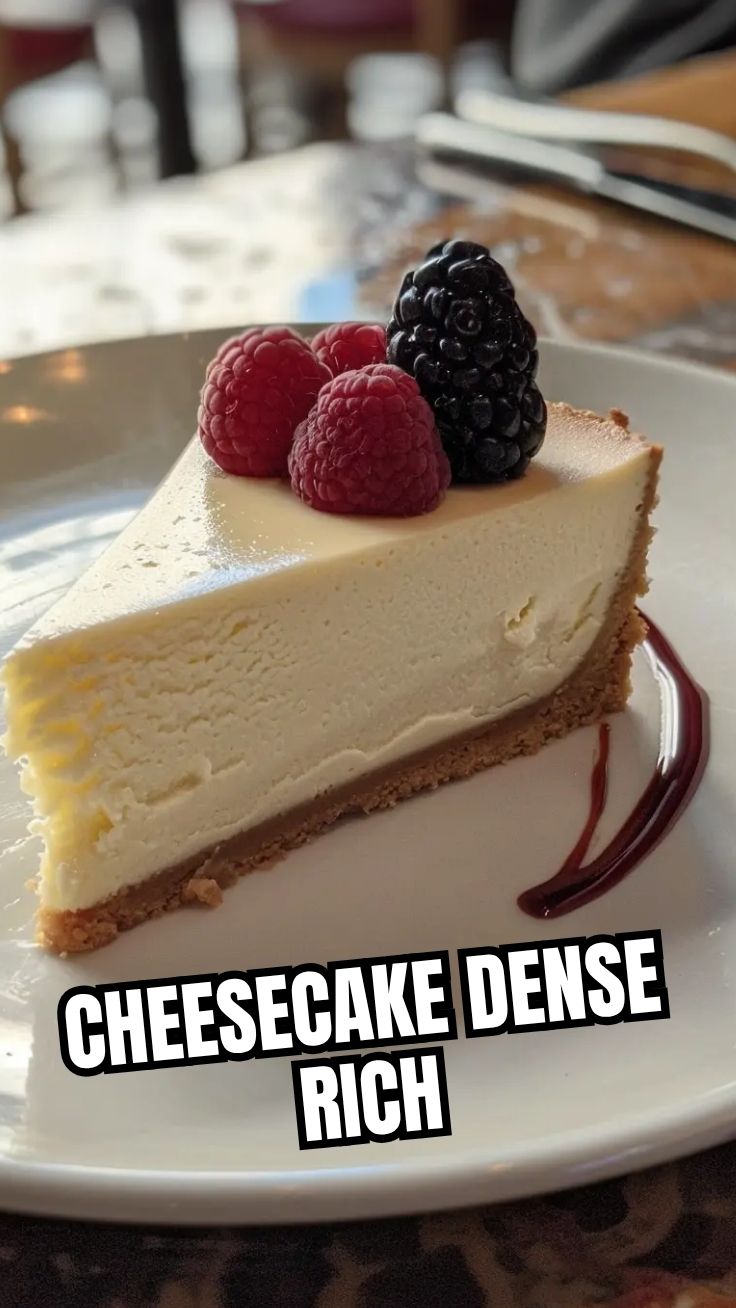 A whole New York cheesecake with a golden-brown crust and smooth, creamy top.