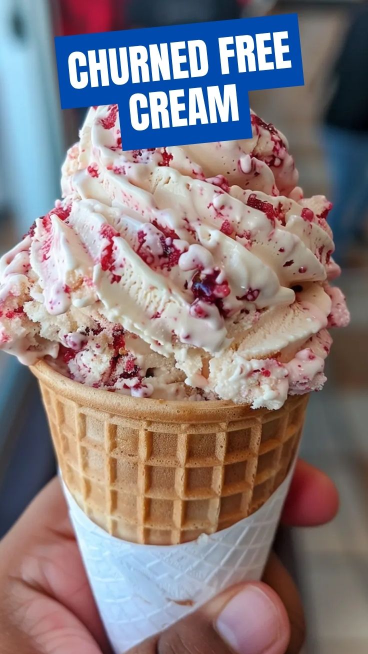 A vibrant bowl of homemade no-churn ice cream, ready to be served.