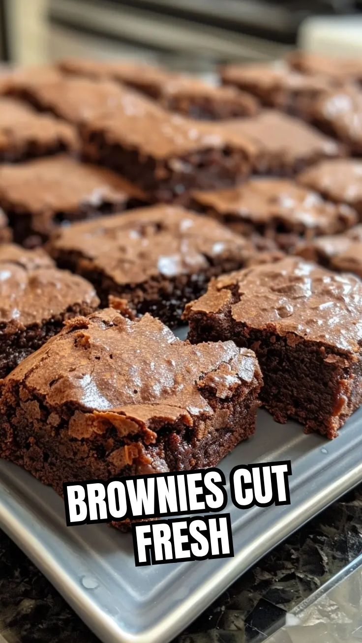 Freshly baked fudgy brownies in a pan, ready to be cut