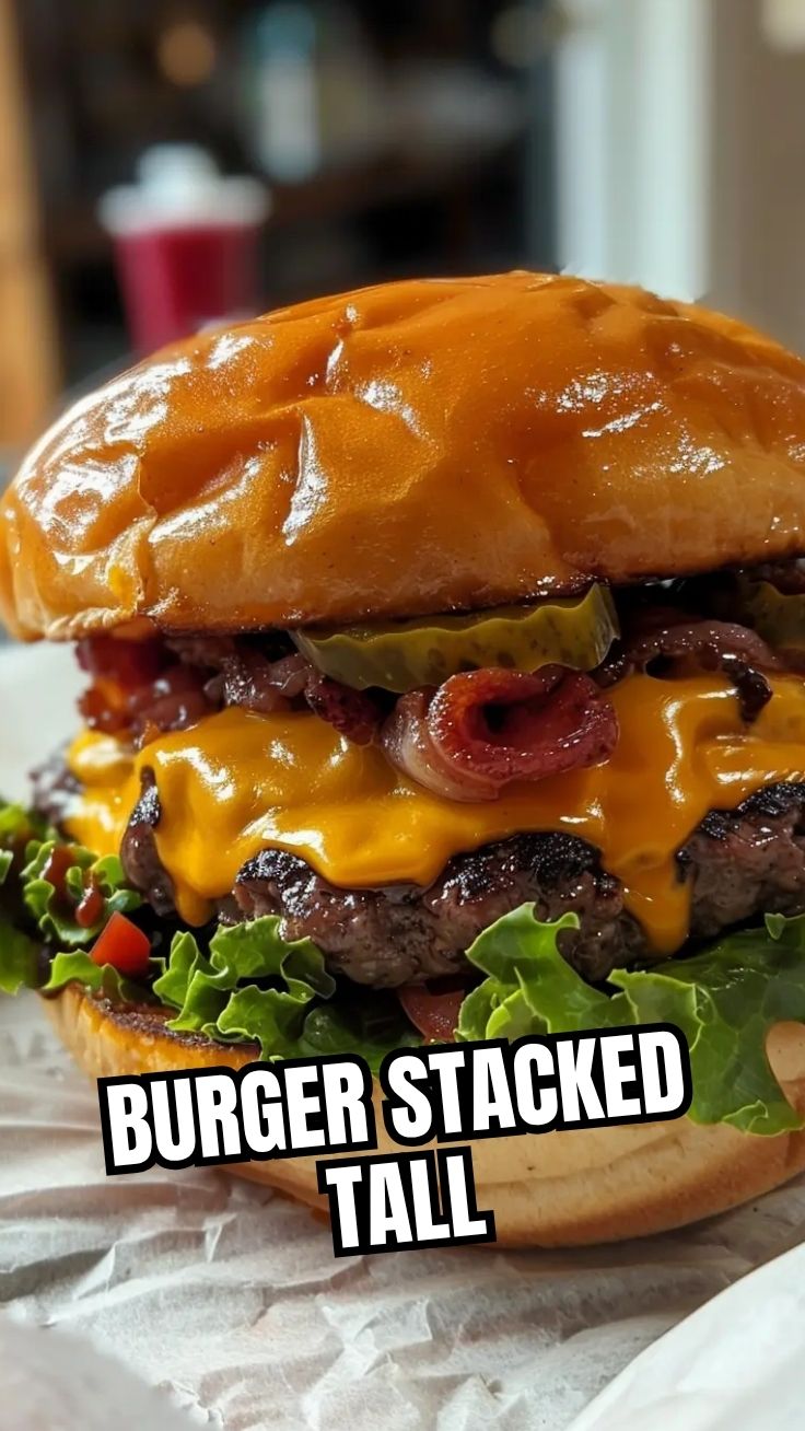 A perfectly assembled cheeseburger with melted cheese, fresh lettuce, and tomato.