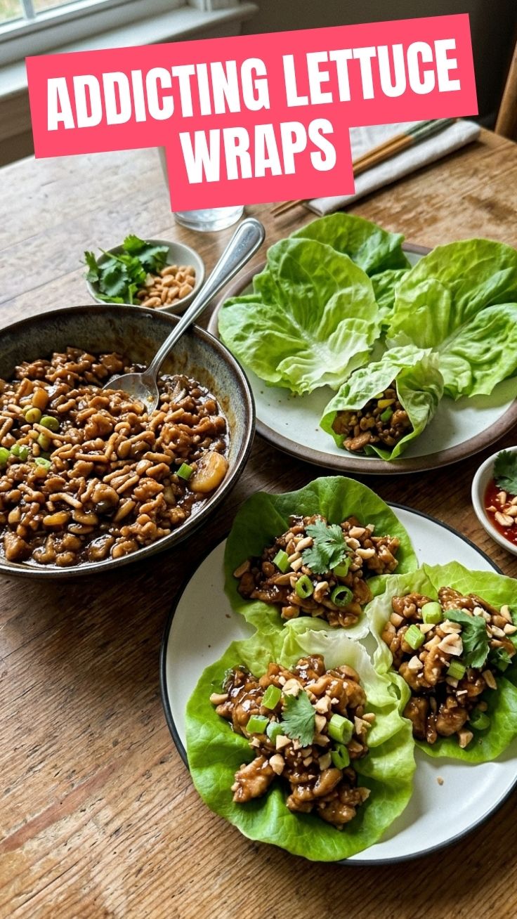 A plate of PF Chang's style chicken lettuce wraps with fresh ingredients