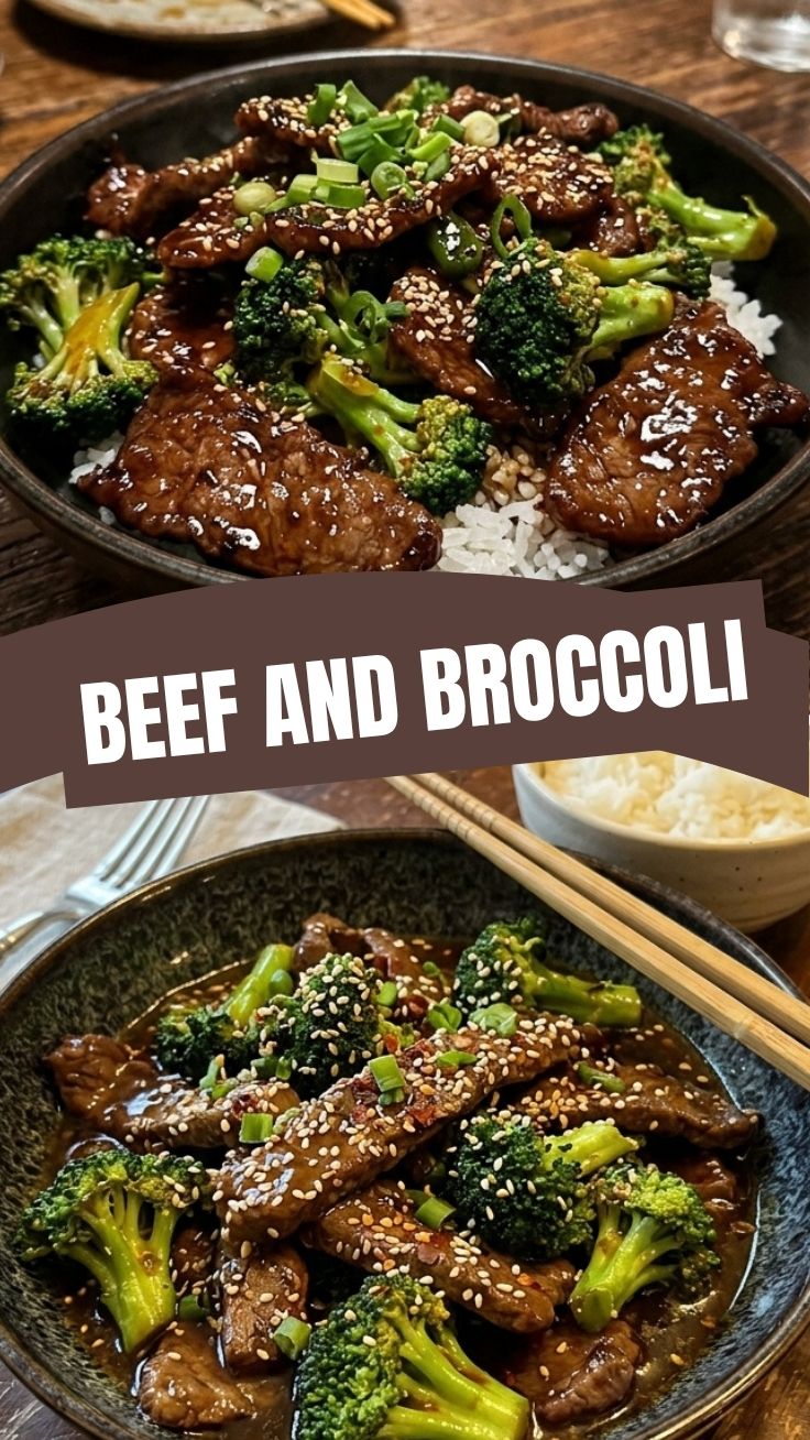 A close-up of a serving of beef and broccoli stir-fry with a rich sauce.