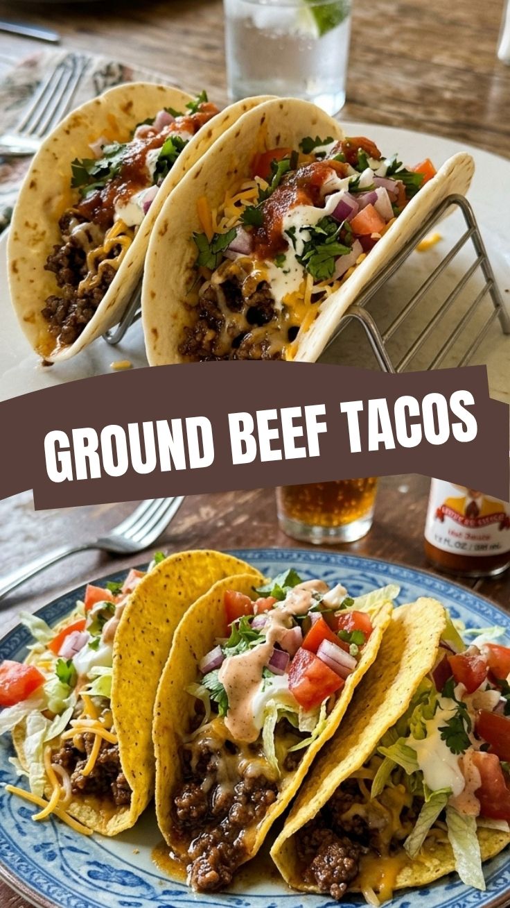 Delicious ground beef tacos filled with fresh toppings