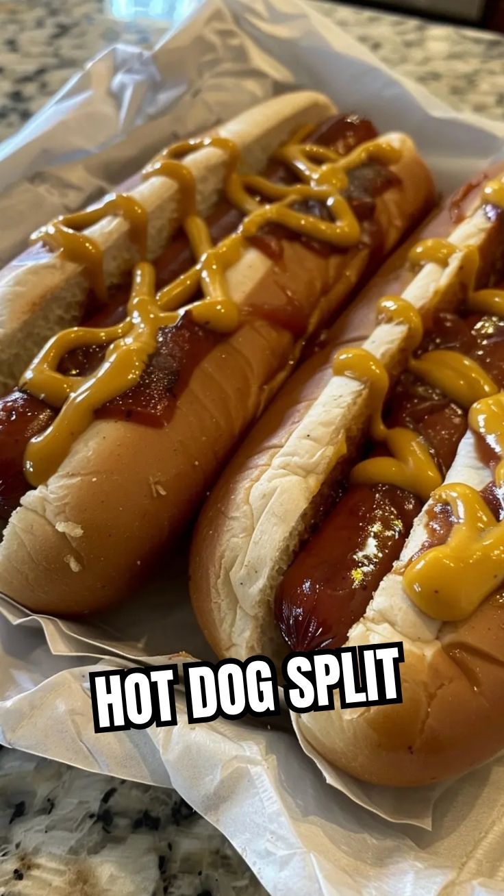 A freshly grilled hot dog in a soft bun, topped with classic condiments.