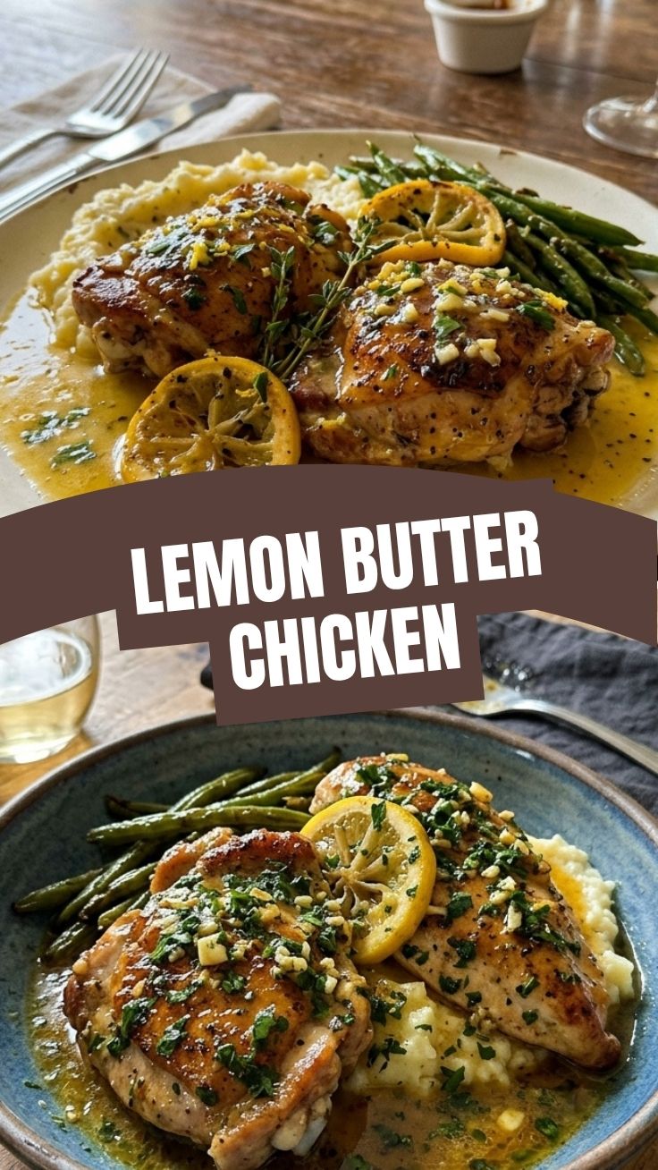 A serving of Lemon Butter Chicken with a rich, golden sauce.