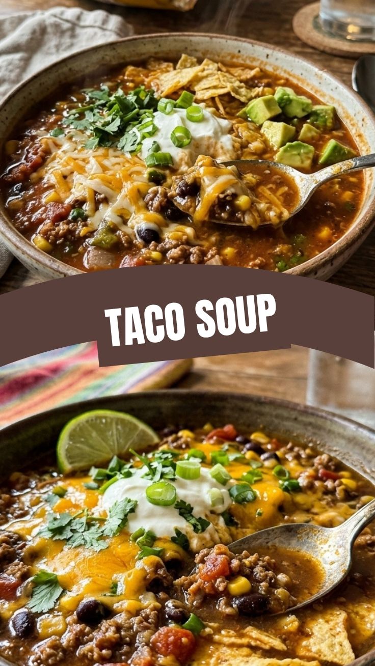 A steaming bowl of hearty taco soup garnished with fresh cilantro and cheese