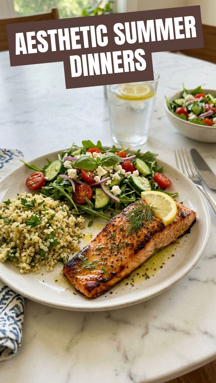A colorful, healthy 30-minute summer dinners prepared on a kitchen counter.