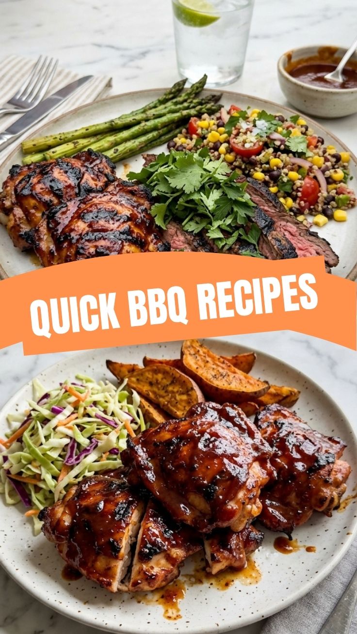 Healthy high protein BBQ recipes featuring grilled chicken and vegetables.