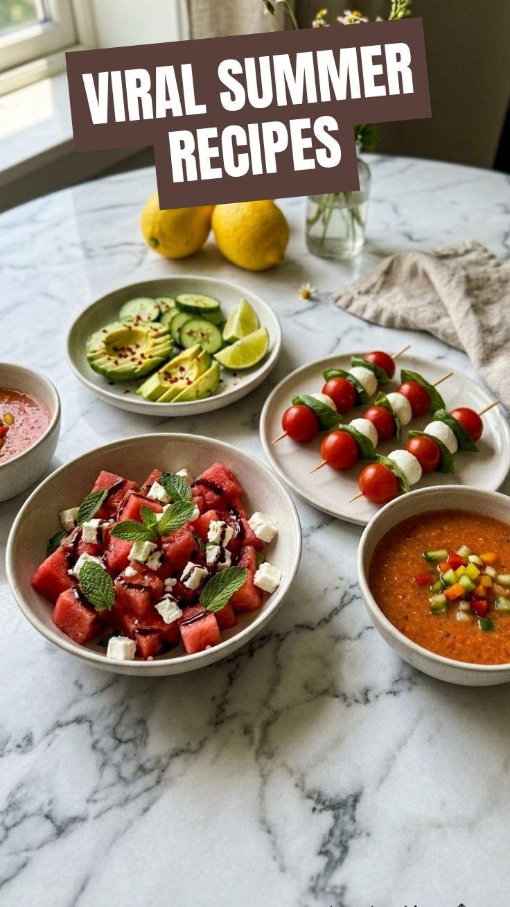 Collection of healthy no cook summer recipes displayed on a vibrant table