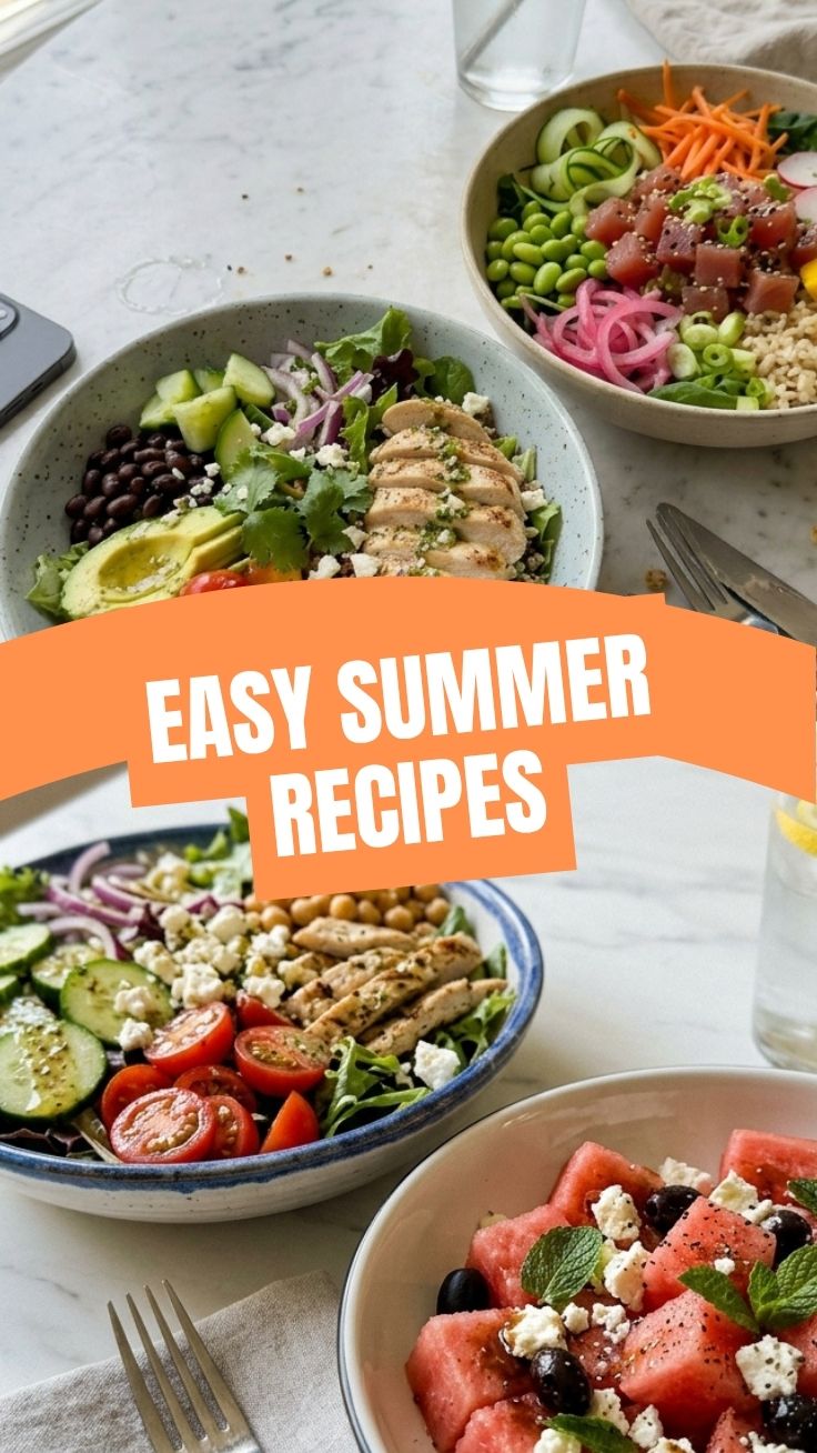 Various high protein plant based summer recipes, including salads and grilling options.