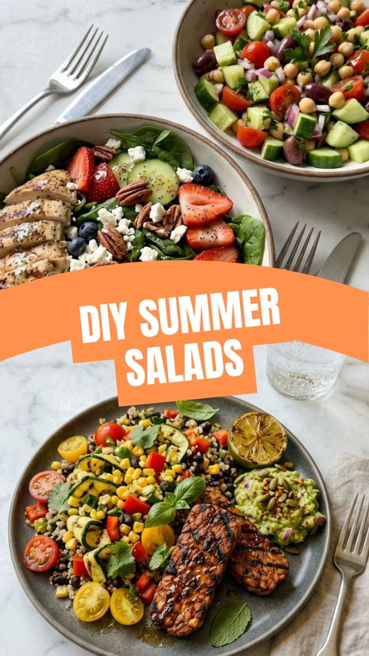 Vibrant low calorie summer salads bursting with fresh vegetables and herbs