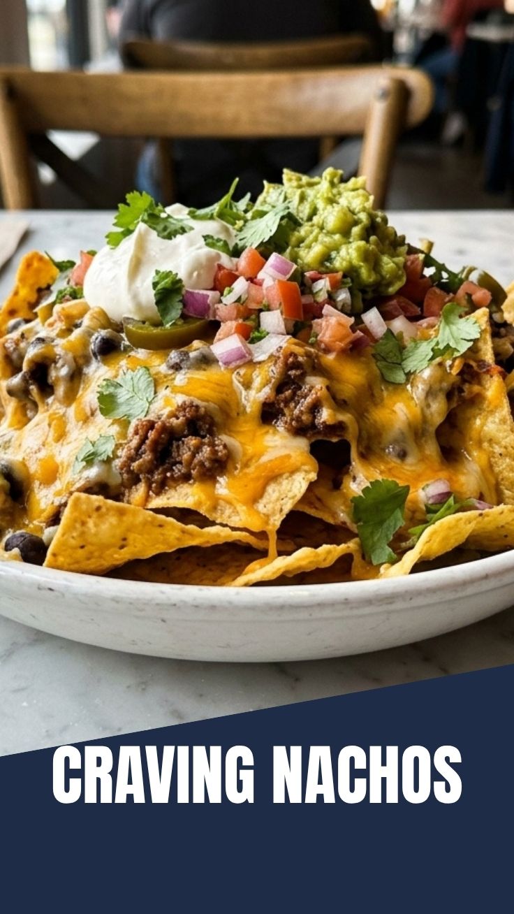 A vibrant platter of loaded nachos with melted cheese and fresh toppings