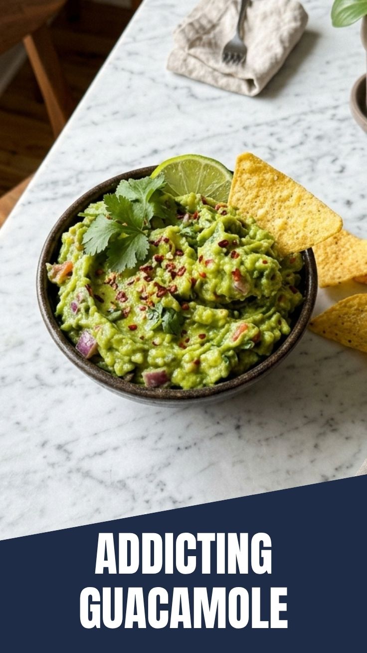 A vibrant bowl of fresh guacamole with chunky avocado pieces and cilantro garnish.