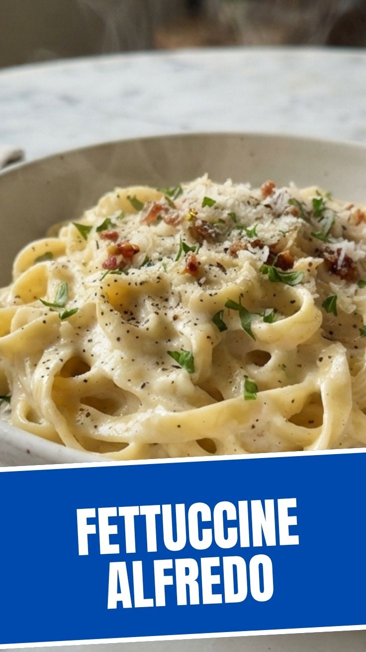 A plate of creamy fettuccine Alfredo garnished with fresh parsley
