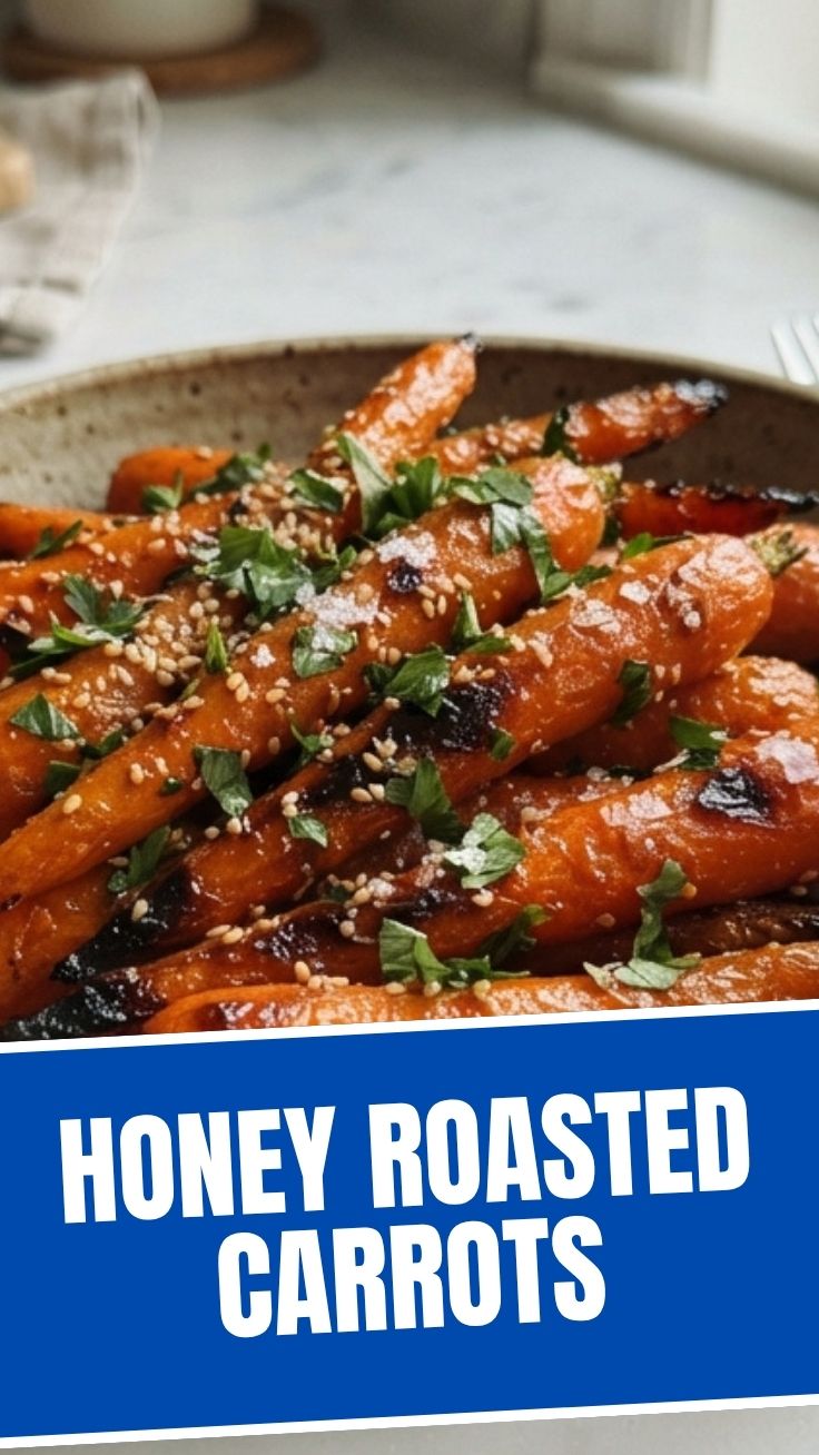 Close-up of perfectly roasted carrots coated in honey glaze