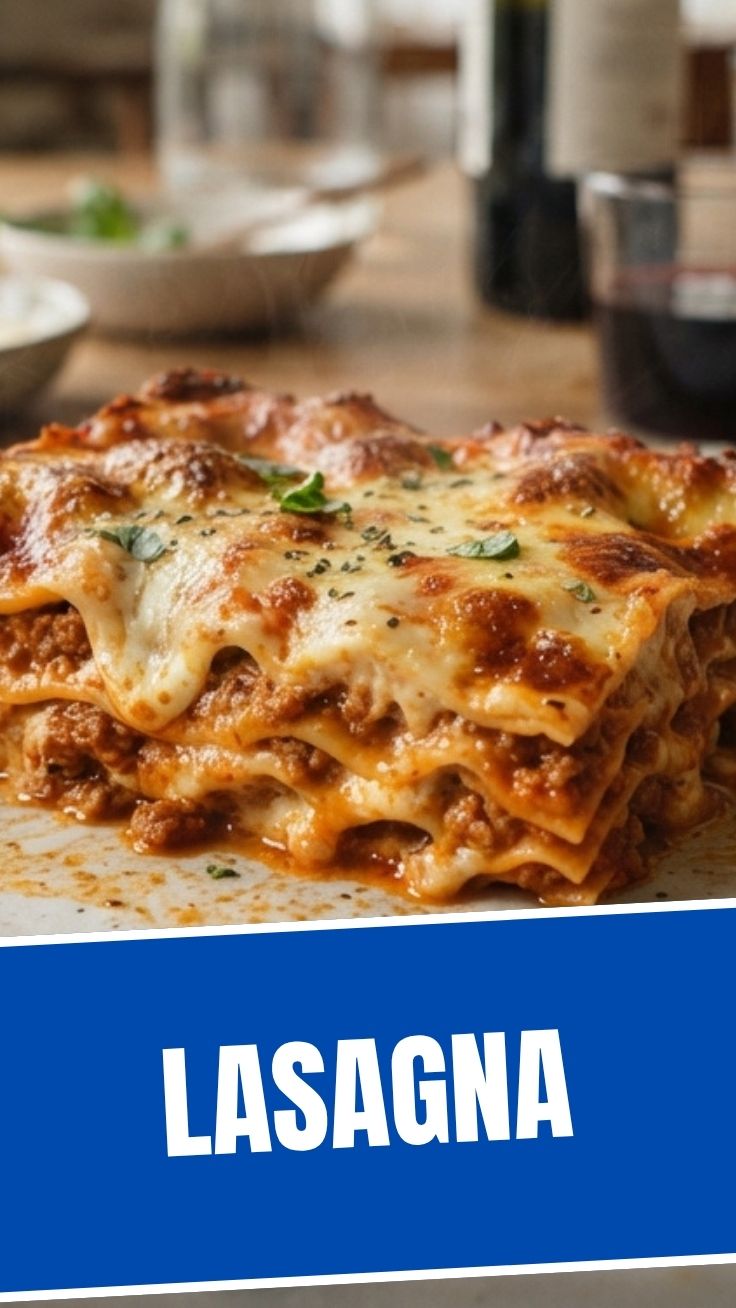 A freshly baked lasagna with bubbling cheese and rich tomato sauce