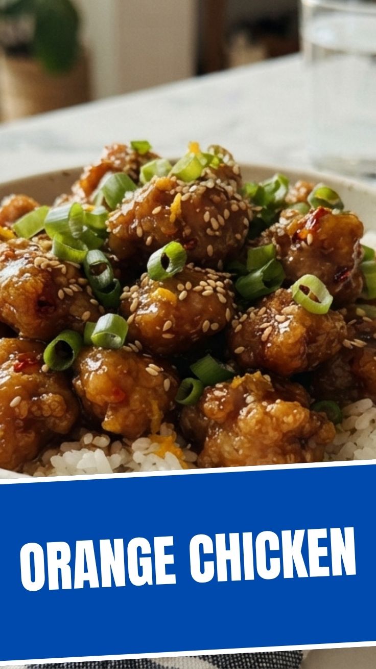 A serving of savory orange chicken garnished with green onions